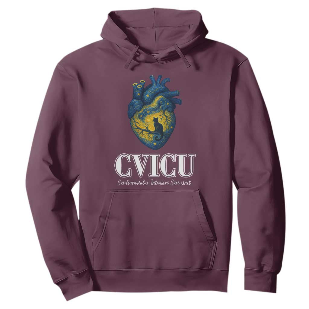 CVICU Nurse Cat Starry Night Hoodie Cardiovascular Intensive Care Unit TS14 Maroon Print Your Wear