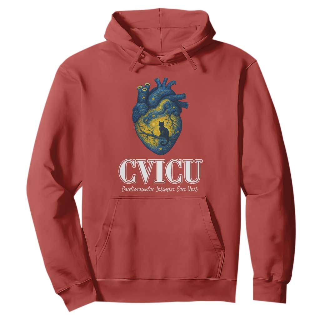 CVICU Nurse Cat Starry Night Hoodie Cardiovascular Intensive Care Unit TS14 Red Print Your Wear