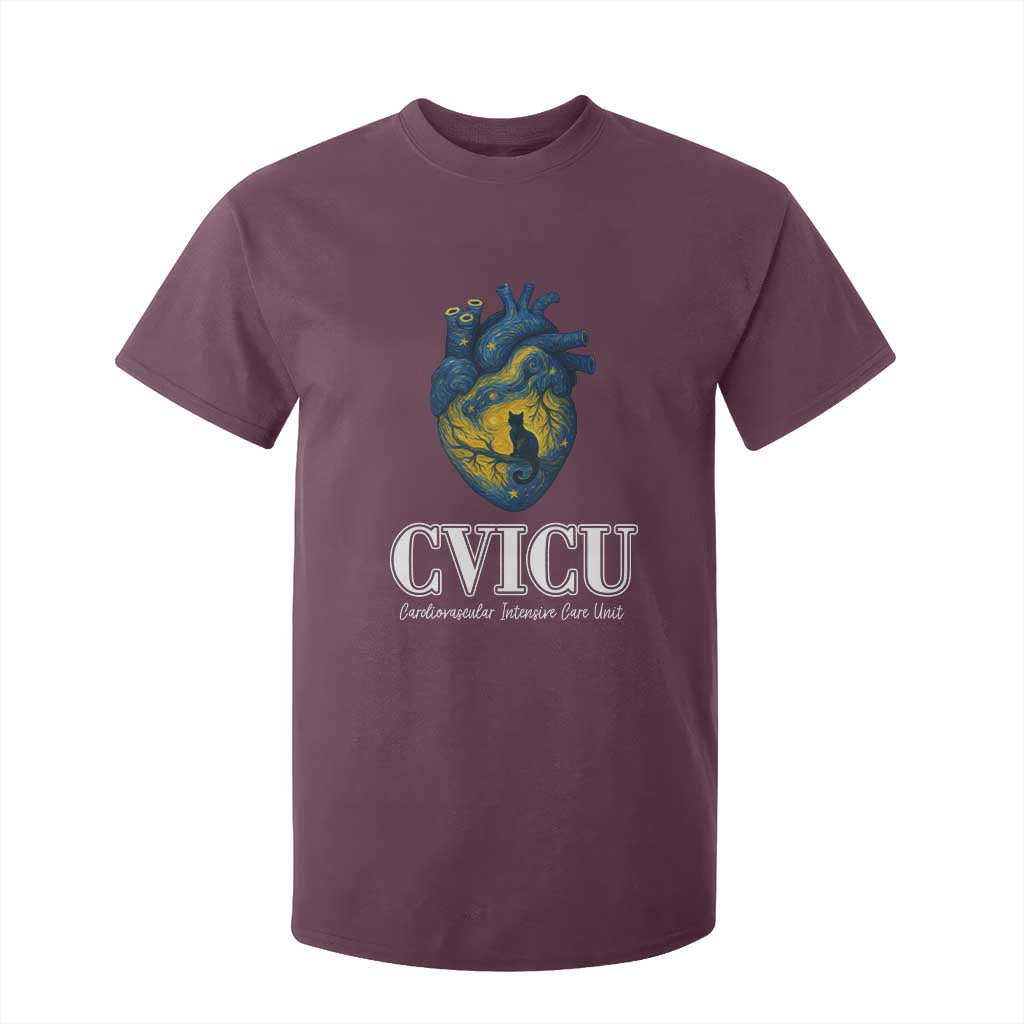 CVICU Nurse Cat Starry Night T Shirt For Kid Cardiovascular Intensive Care Unit TS14 Maroon Print Your Wear