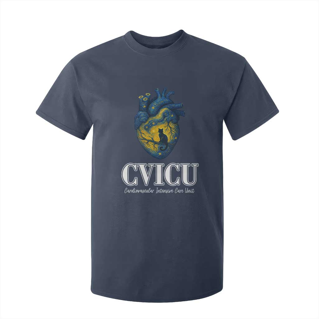 CVICU Nurse Cat Starry Night T Shirt For Kid Cardiovascular Intensive Care Unit TS14 Navy Print Your Wear