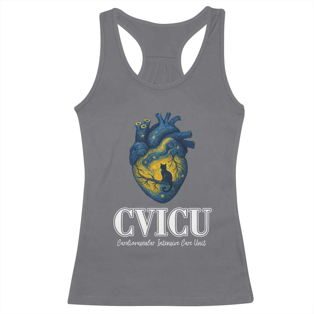 CVICU Nurse Cat Starry Night Racerback Tank Top Cardiovascular Intensive Care Unit TS14 Charcoal Print Your Wear