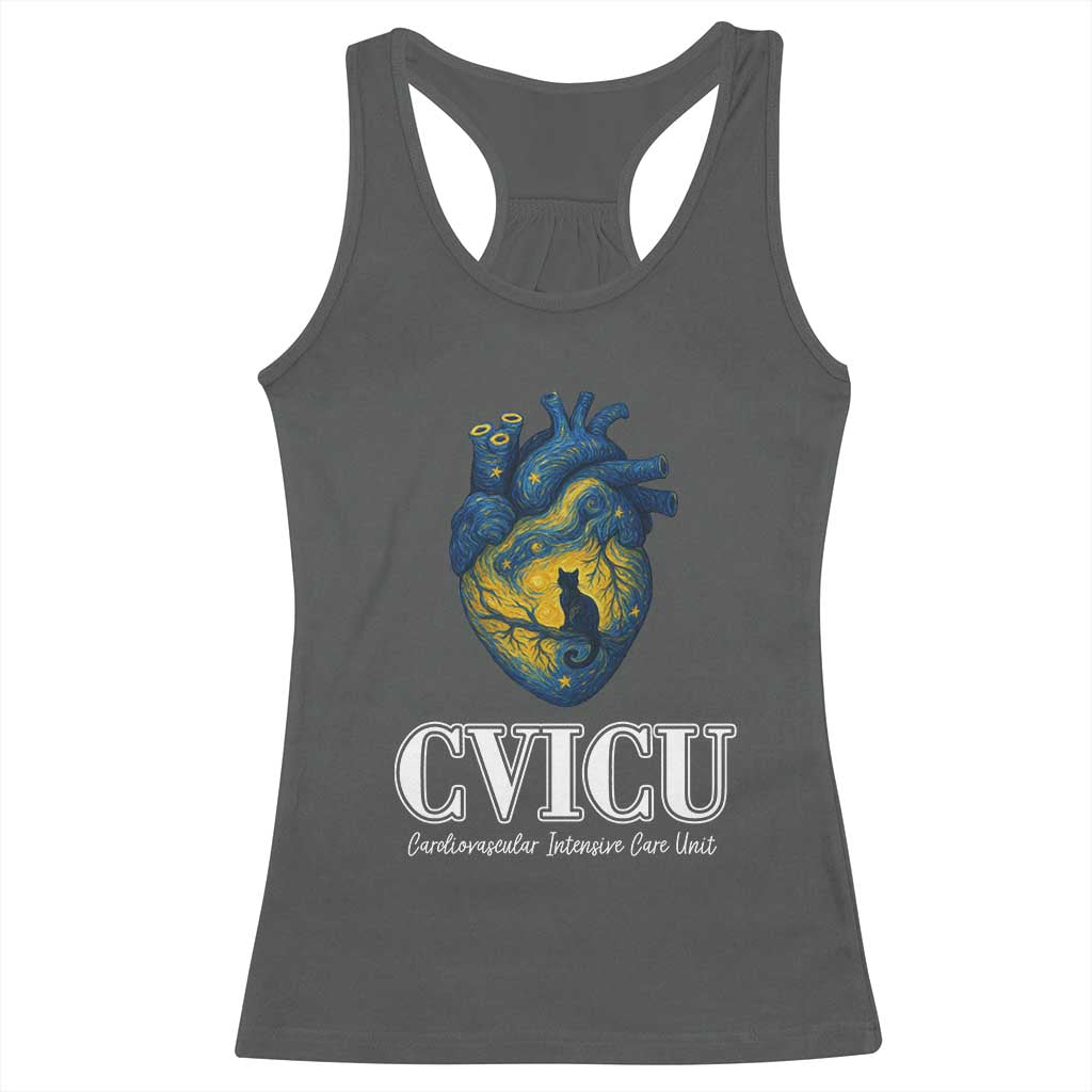 CVICU Nurse Cat Starry Night Racerback Tank Top Cardiovascular Intensive Care Unit TS14 Dark Heather Print Your Wear