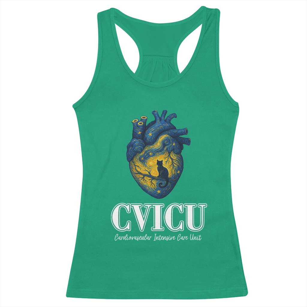 CVICU Nurse Cat Starry Night Racerback Tank Top Cardiovascular Intensive Care Unit TS14 Irish Green Print Your Wear