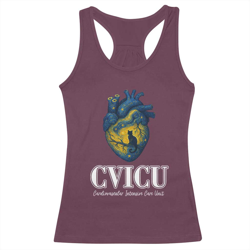 CVICU Nurse Cat Starry Night Racerback Tank Top Cardiovascular Intensive Care Unit TS14 Maroon Print Your Wear