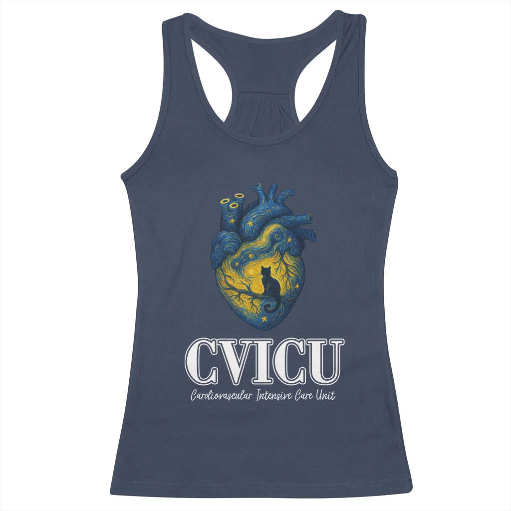CVICU Nurse Cat Starry Night Racerback Tank Top Cardiovascular Intensive Care Unit TS14 Navy Print Your Wear