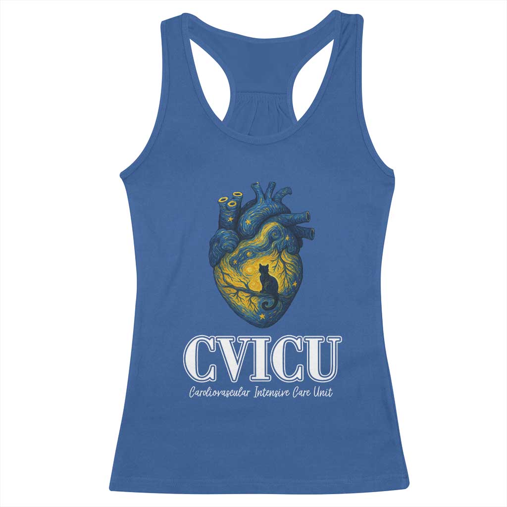CVICU Nurse Cat Starry Night Racerback Tank Top Cardiovascular Intensive Care Unit TS14 Royal Blue Print Your Wear