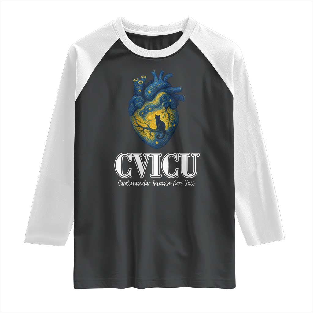 CVICU Nurse Cat Starry Night Raglan Shirt Cardiovascular Intensive Care Unit TS14 Black White Print Your Wear