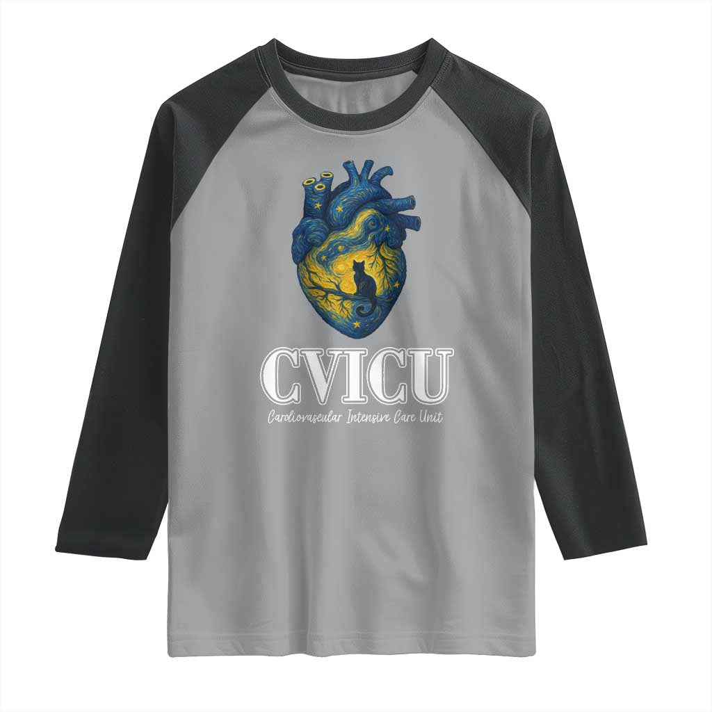 CVICU Nurse Cat Starry Night Raglan Shirt Cardiovascular Intensive Care Unit TS14 Sport Gray Black Print Your Wear