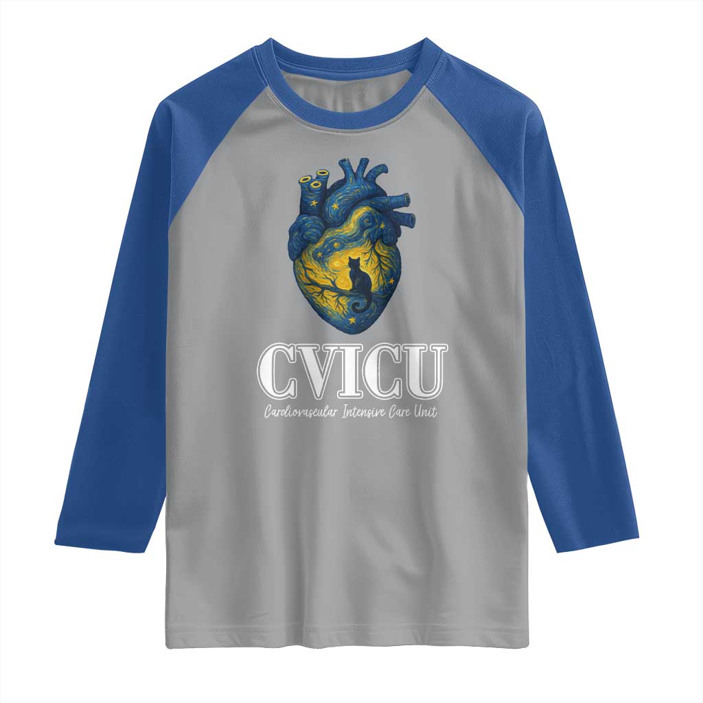 CVICU Nurse Cat Starry Night Raglan Shirt Cardiovascular Intensive Care Unit TS14 Sport Gray Royal Print Your Wear