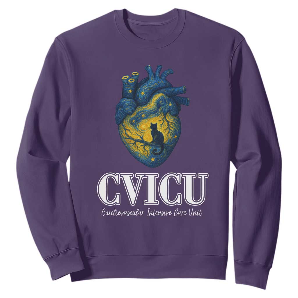 CVICU Nurse Cat Starry Night Sweatshirt Cardiovascular Intensive Care Unit TS14 Purple Print Your Wear