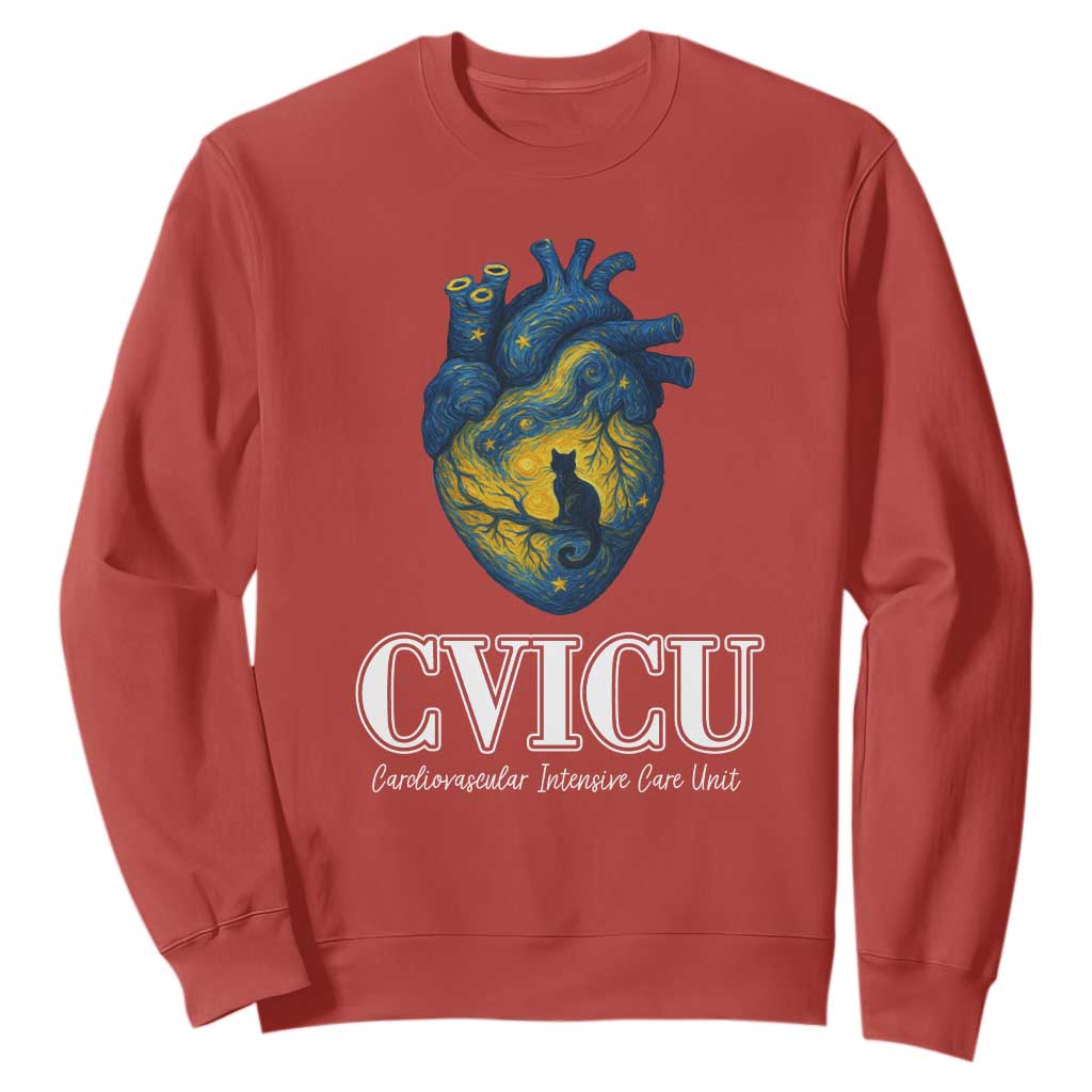 CVICU Nurse Cat Starry Night Sweatshirt Cardiovascular Intensive Care Unit TS14 Red Print Your Wear