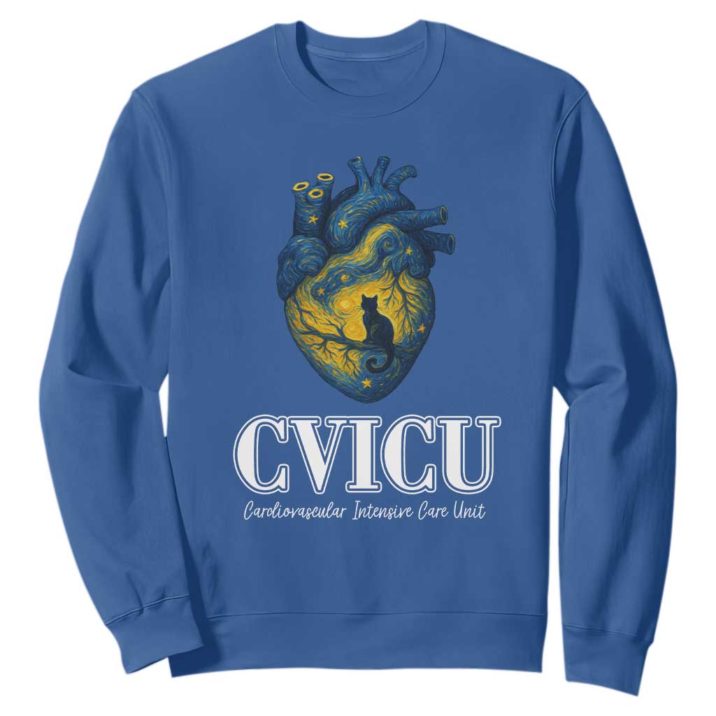 CVICU Nurse Cat Starry Night Sweatshirt Cardiovascular Intensive Care Unit TS14 Royal Blue Print Your Wear