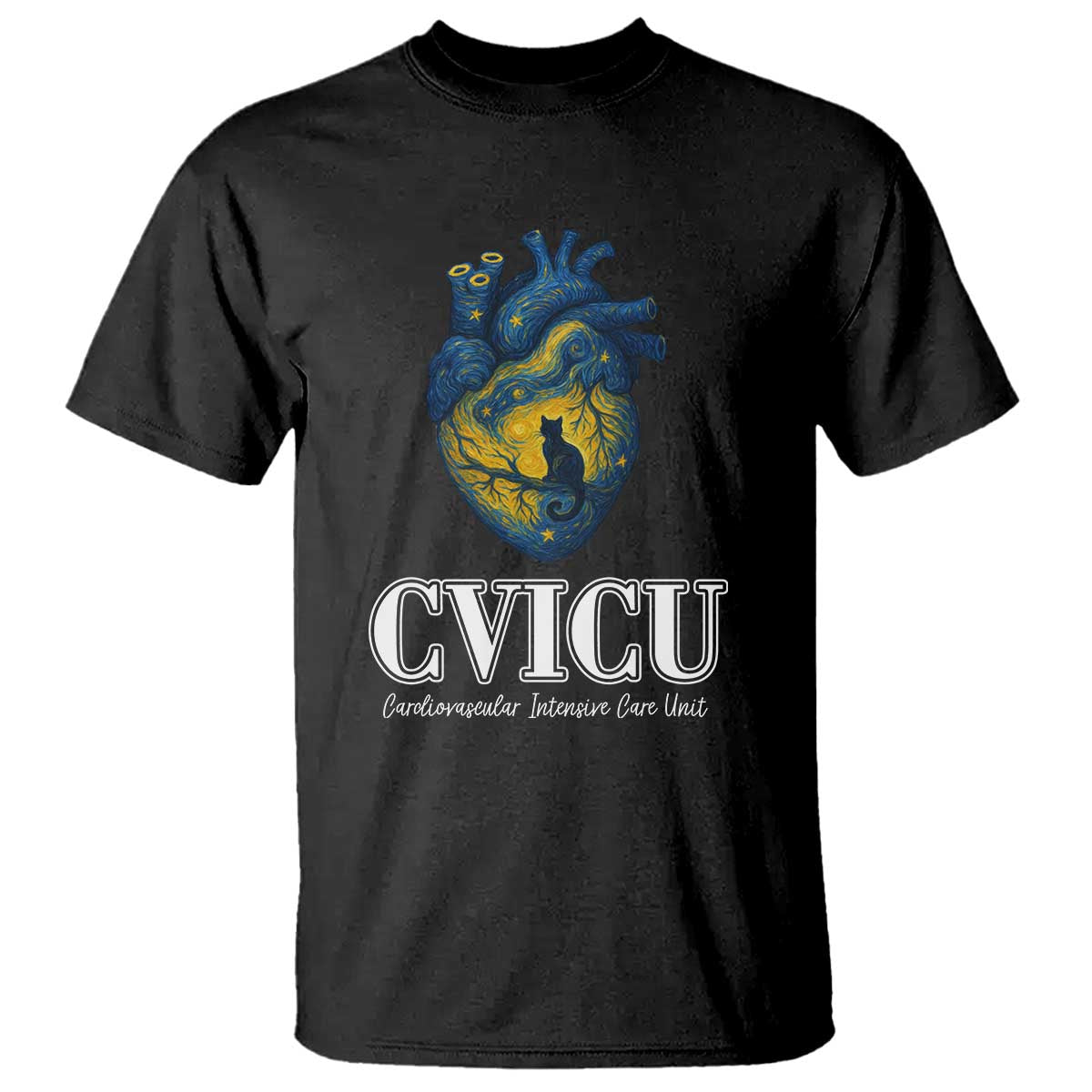 CVICU Nurse Cat Starry Night T Shirt Cardiovascular Intensive Care Unit TS14 Black Print Your Wear