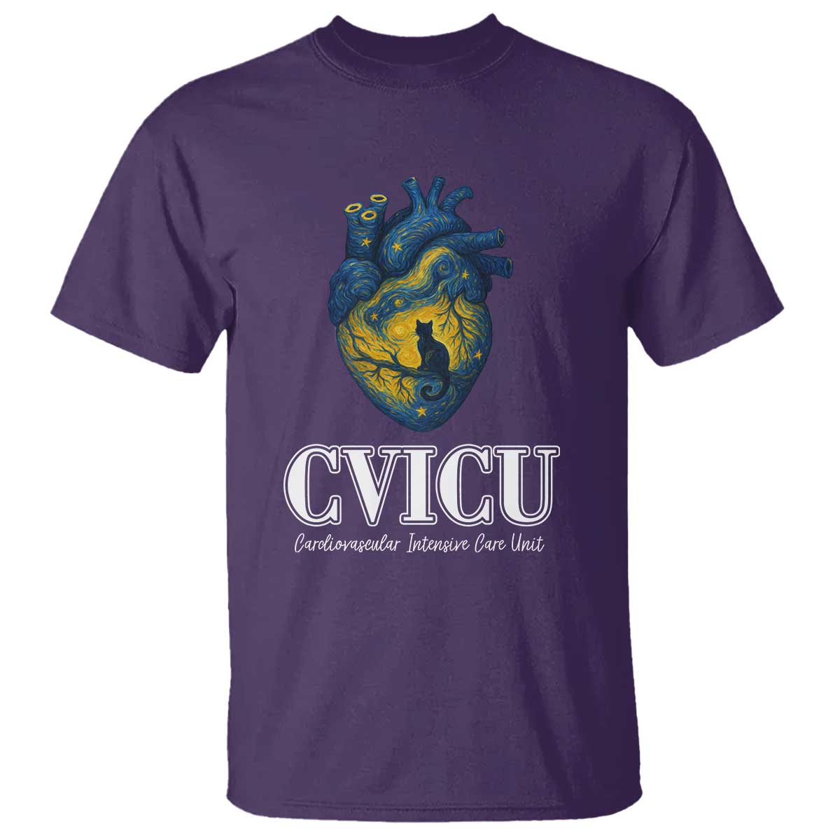 CVICU Nurse Cat Starry Night T Shirt Cardiovascular Intensive Care Unit TS14 Purple Print Your Wear