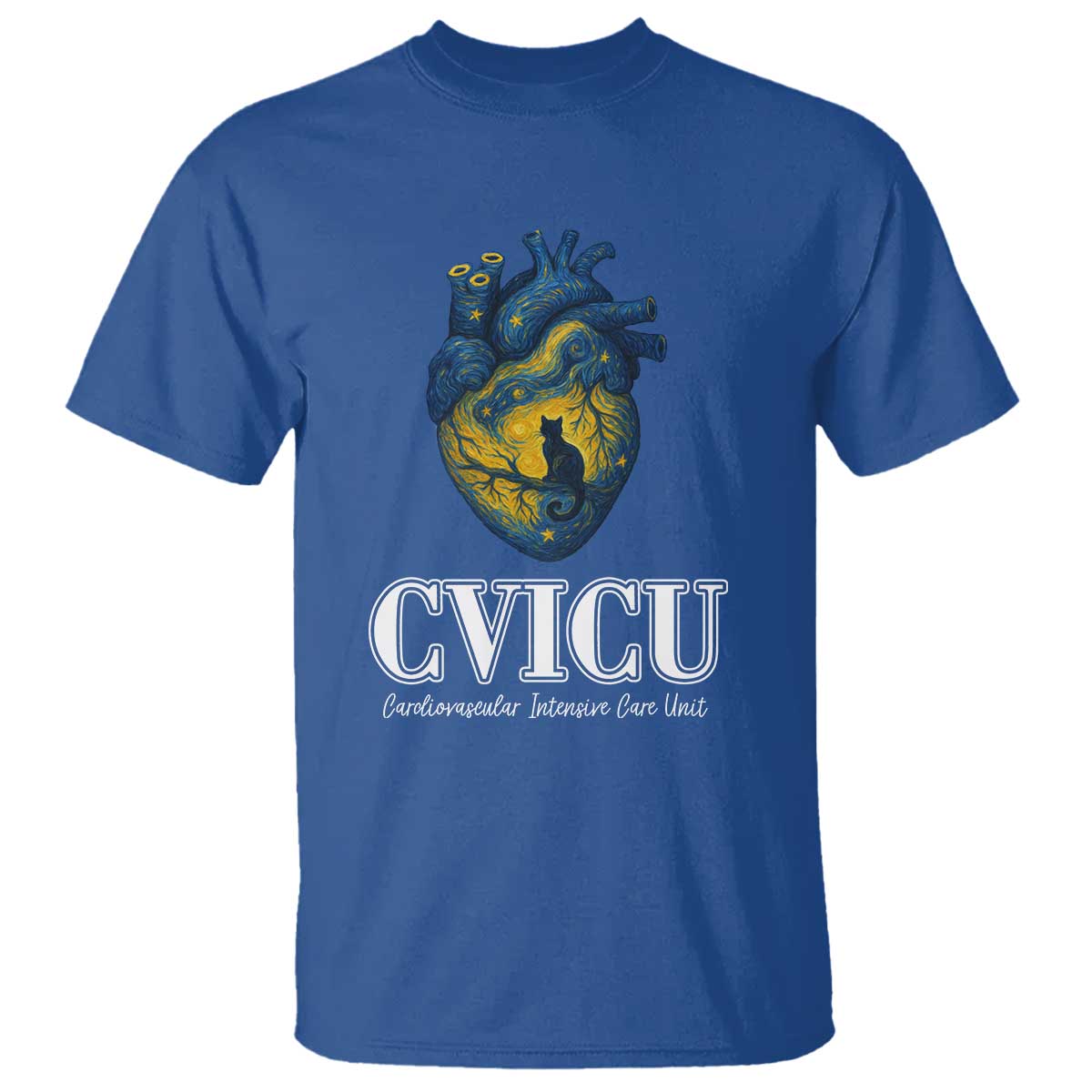 CVICU Nurse Cat Starry Night T Shirt Cardiovascular Intensive Care Unit TS14 Royal Blue Print Your Wear