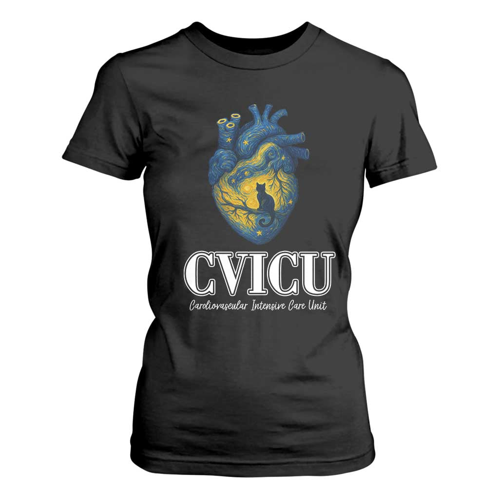CVICU Nurse Cat Starry Night T Shirt For Women Cardiovascular Intensive Care Unit TS14 Black Print Your Wear