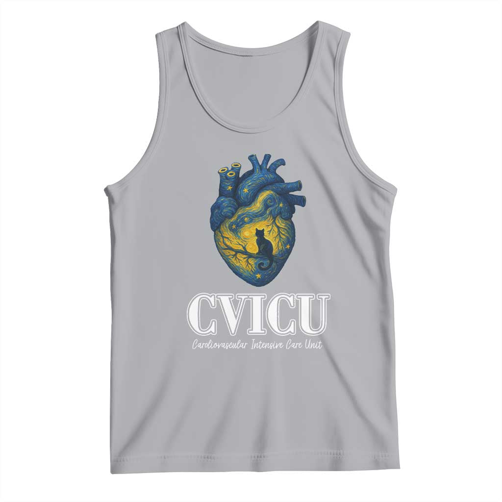 CVICU Nurse Cat Starry Night Tank Top Cardiovascular Intensive Care Unit TS14 Athletic Heather Print Your Wear