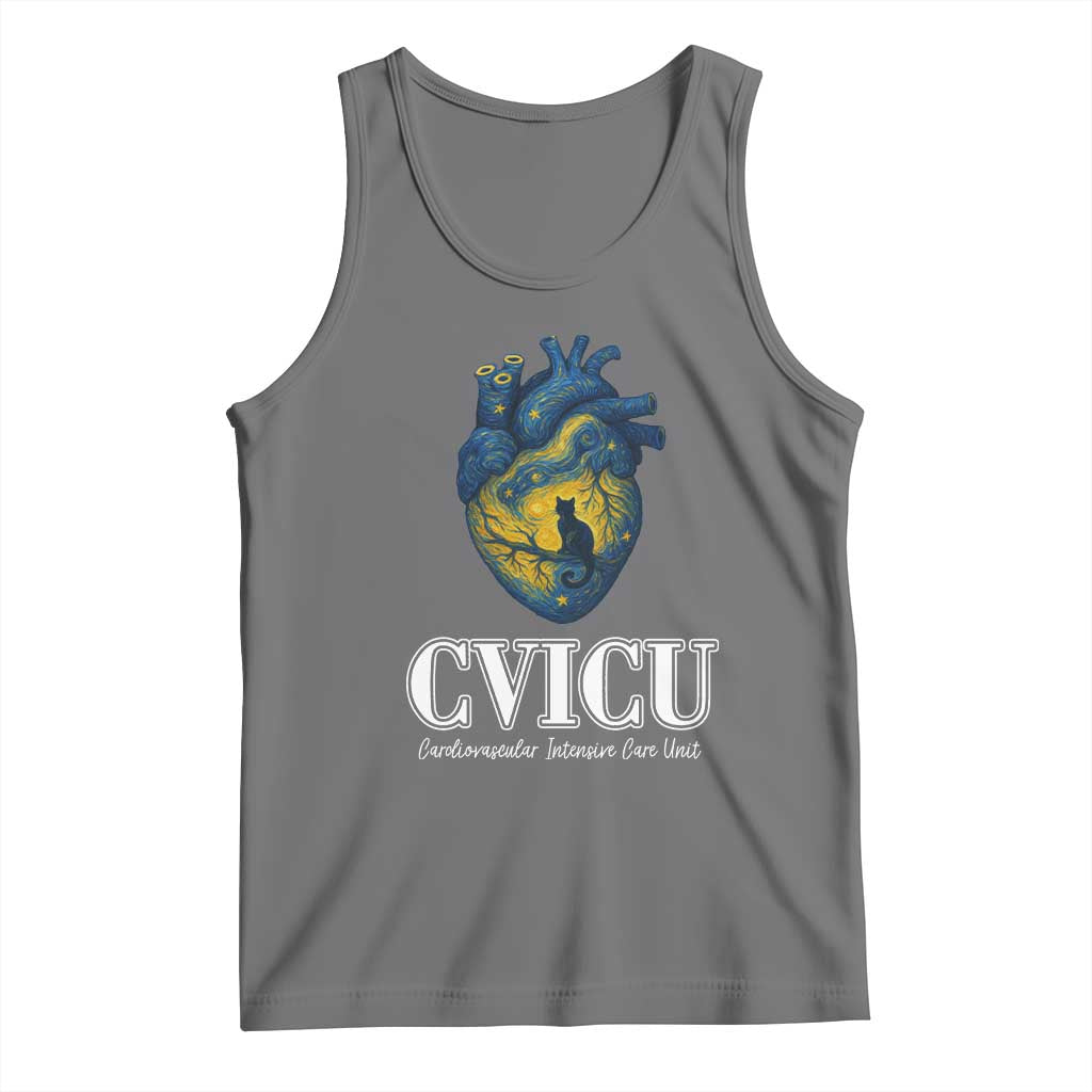 CVICU Nurse Cat Starry Night Tank Top Cardiovascular Intensive Care Unit TS14 Black Heather Print Your Wear