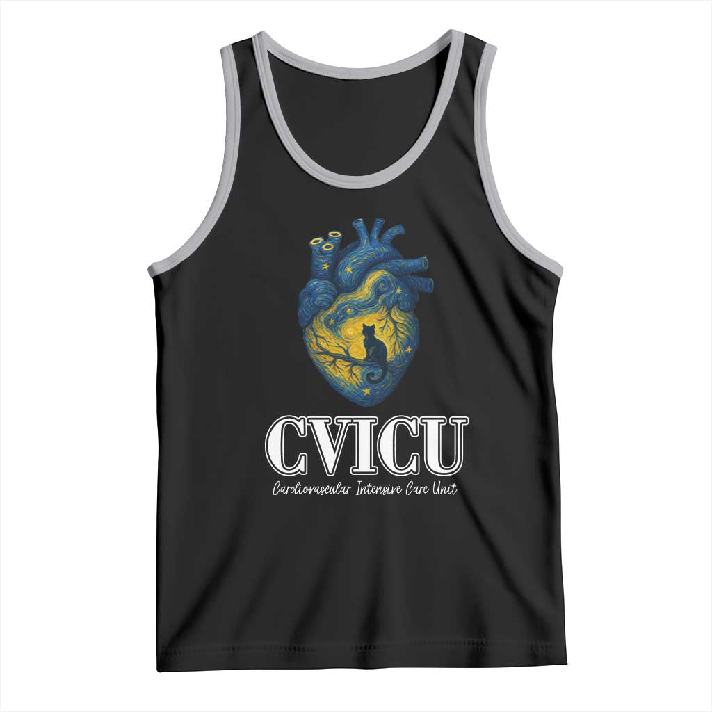 CVICU Nurse Cat Starry Night Tank Top Cardiovascular Intensive Care Unit TS14 Black Athletic Heather Print Your Wear