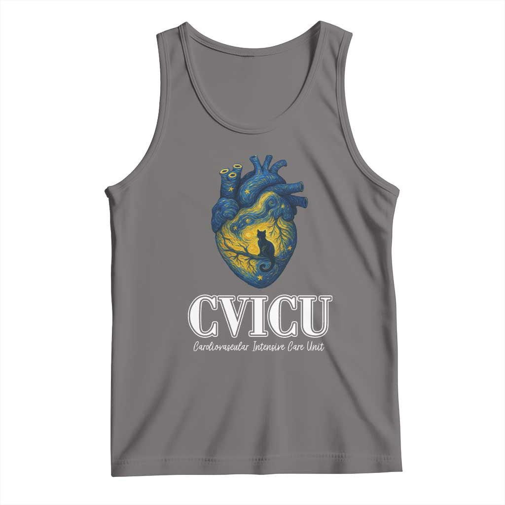 CVICU Nurse Cat Starry Night Tank Top Cardiovascular Intensive Care Unit TS14 Deep Heather Print Your Wear