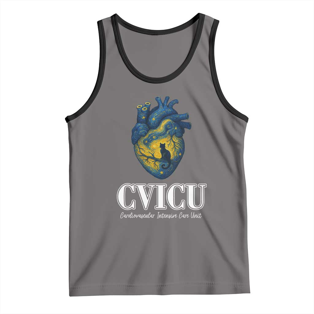 CVICU Nurse Cat Starry Night Tank Top Cardiovascular Intensive Care Unit TS14 Deep Heather Black Print Your Wear