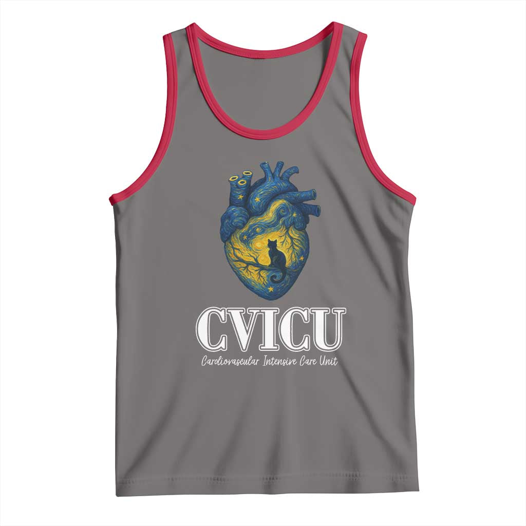 CVICU Nurse Cat Starry Night Tank Top Cardiovascular Intensive Care Unit TS14 Deep Heather Red Print Your Wear