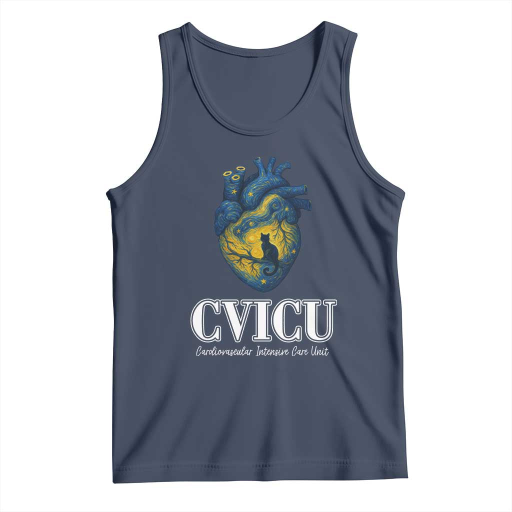 CVICU Nurse Cat Starry Night Tank Top Cardiovascular Intensive Care Unit TS14 Navy Print Your Wear