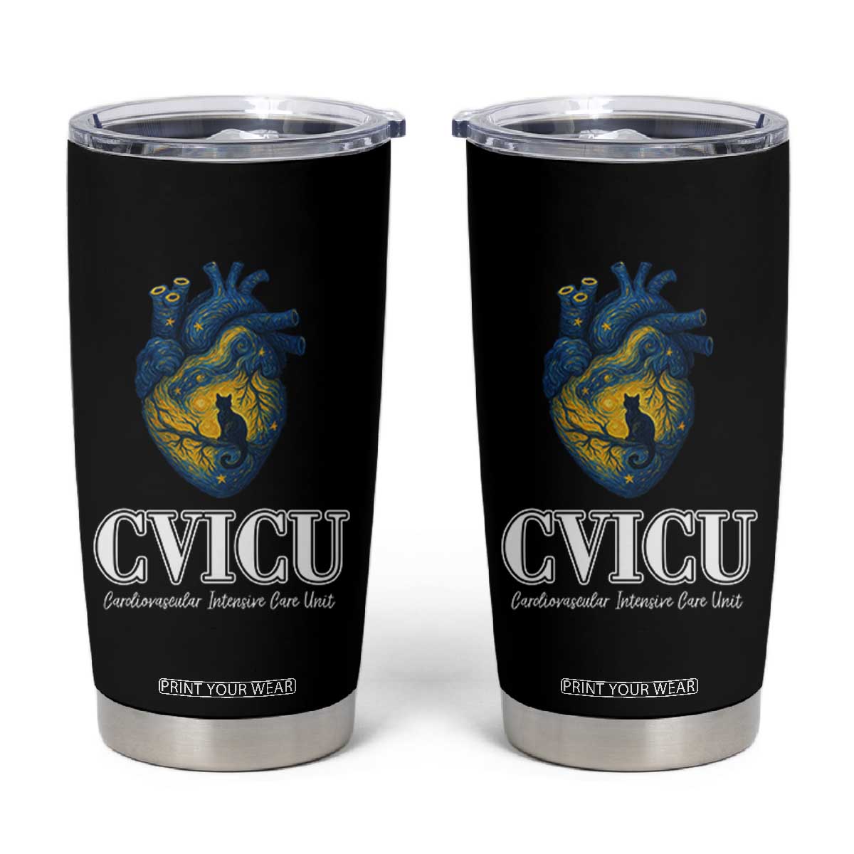 CVICU Nurse Cat Starry Night Tumbler Cup Cardiovascular Intensive Care Unit TS14 Black Print Your Wear