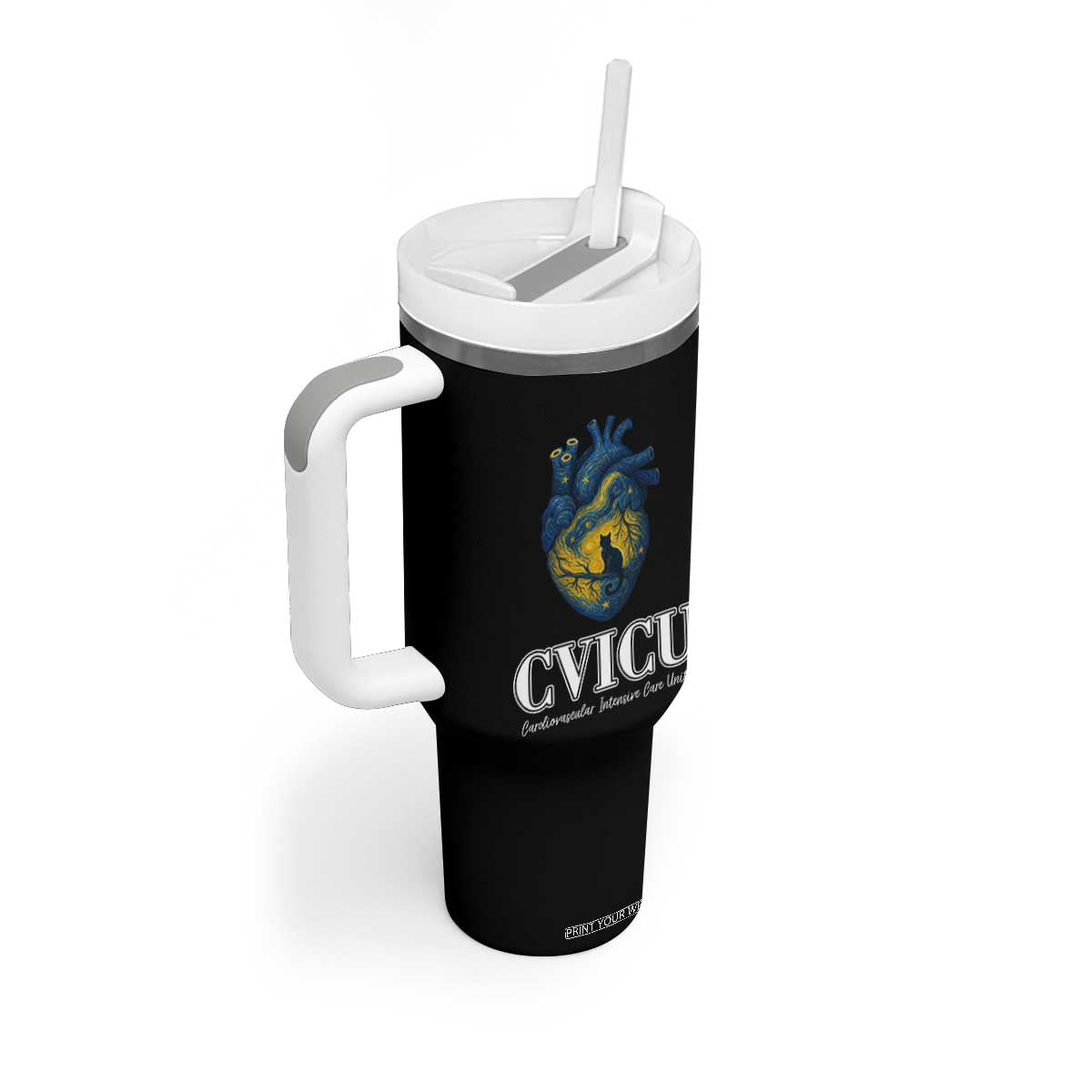 CVICU Nurse Cat Starry Night Tumbler With Handle Cardiovascular Intensive Care Unit TS14 Print Your Wear