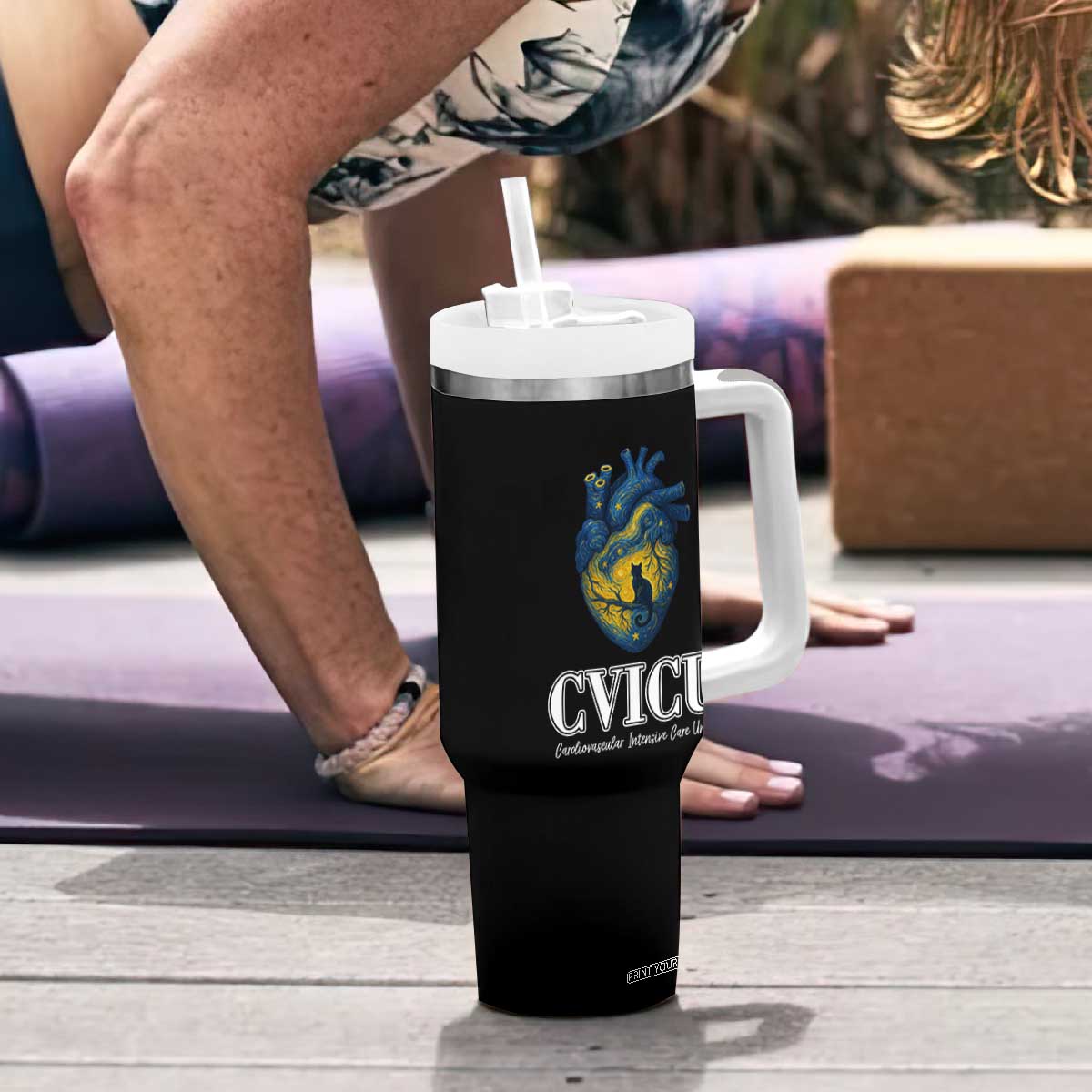 CVICU Nurse Cat Starry Night Tumbler With Handle Cardiovascular Intensive Care Unit TS14 Print Your Wear