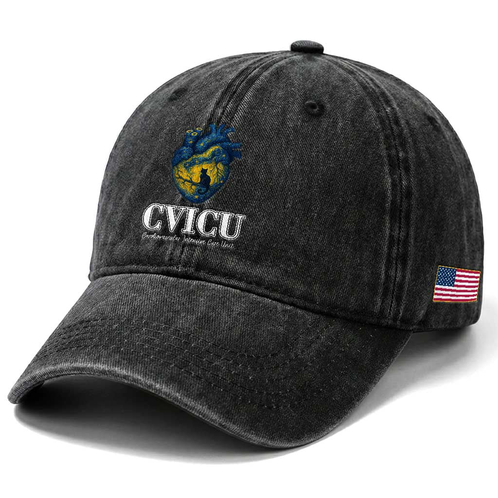 CVICU Nurse Cat Starry Night Washed Cotton Baseball Cap Cardiovascular Intensive Care Unit TS14 Print Your Wear