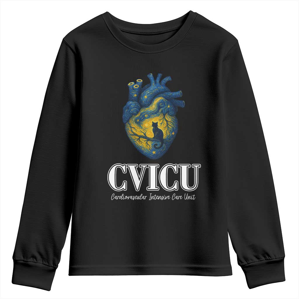 CVICU Nurse Cat Starry Night Youth Sweatshirt Cardiovascular Intensive Care Unit TS14 Black Print Your Wear