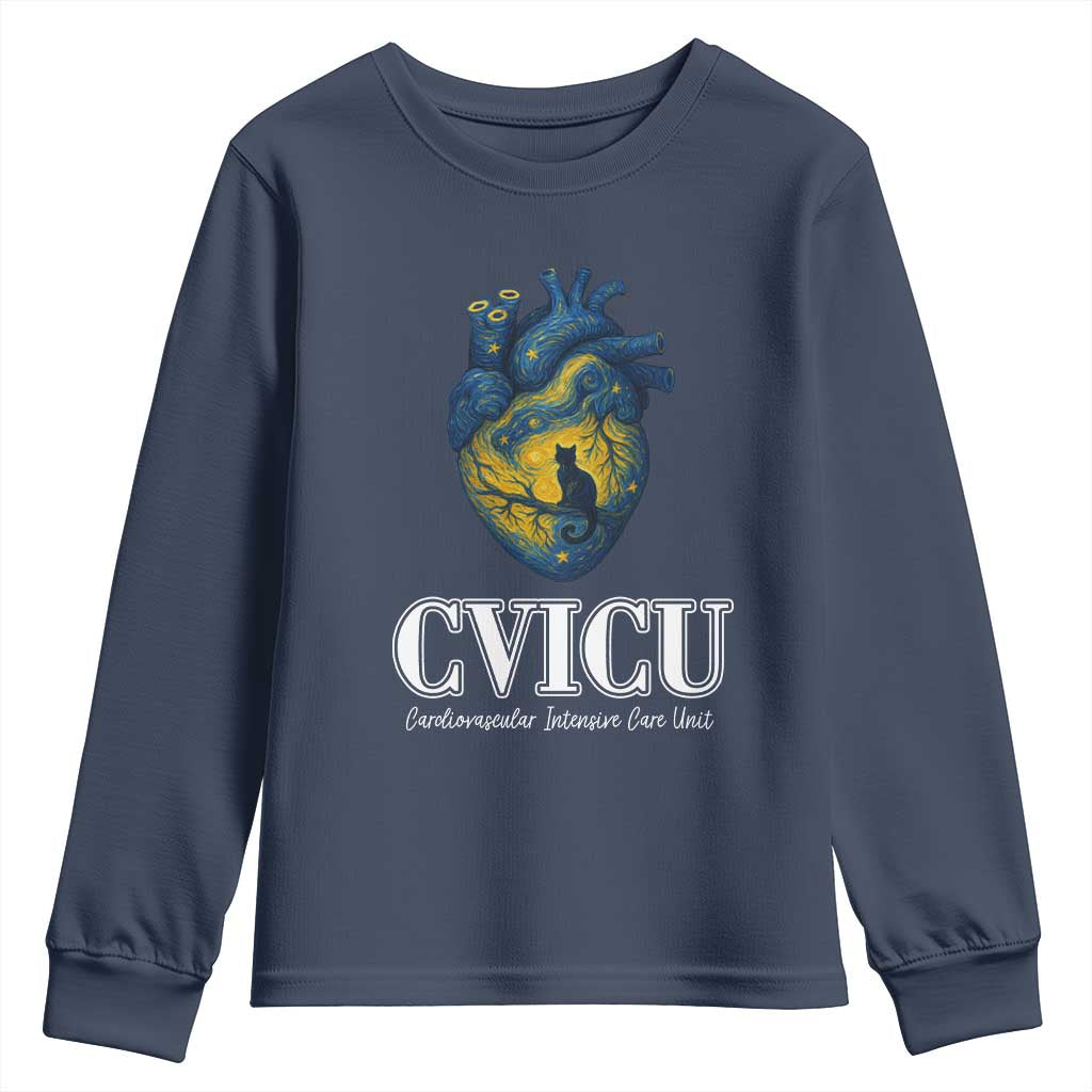 CVICU Nurse Cat Starry Night Youth Sweatshirt Cardiovascular Intensive Care Unit TS14 Navy Print Your Wear