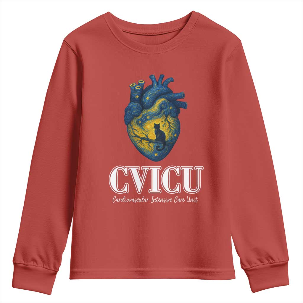 CVICU Nurse Cat Starry Night Youth Sweatshirt Cardiovascular Intensive Care Unit TS14 Red Print Your Wear