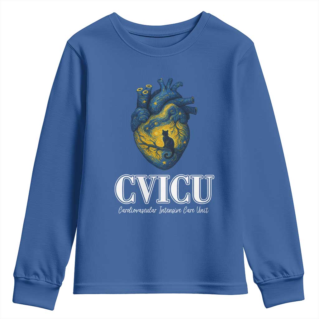 CVICU Nurse Cat Starry Night Youth Sweatshirt Cardiovascular Intensive Care Unit TS14 Royal Blue Print Your Wear