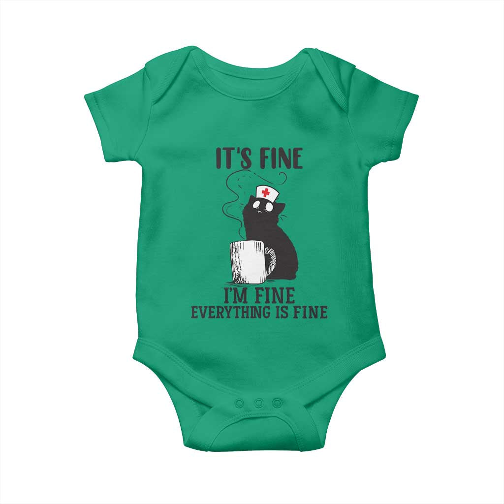 Funny Cat Nurse Baby Onesie It Is Fine I Am Fine Everything Is Fine TS14 Irish Green Print Your Wear