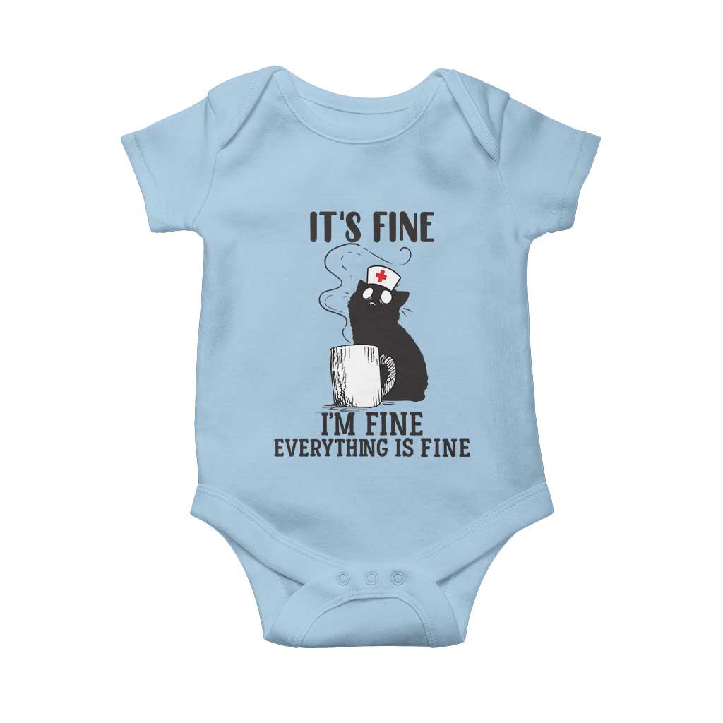 Funny Cat Nurse Baby Onesie It Is Fine I Am Fine Everything Is Fine TS14 Light Blue Print Your Wear