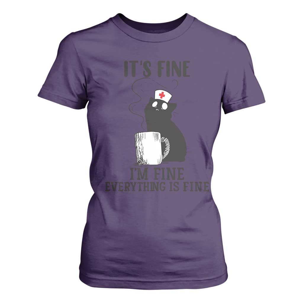 Funny Cat Nurse T Shirt For Women It Is Fine I Am Fine Everything Is Fine TS14 Purple Print Your Wear