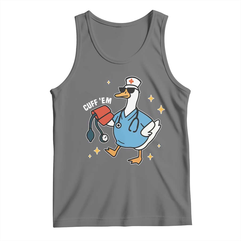 Cuff 'Em ER Nurse Tank Top Funny Silly Goose Meme TS14 Black Heather Print Your Wear