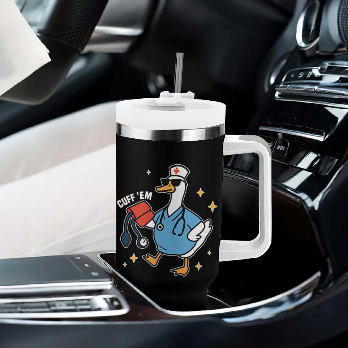 Cuff 'Em ER Nurse Tumbler With Handle Funny Silly Goose Meme TS14 Print Your Wear