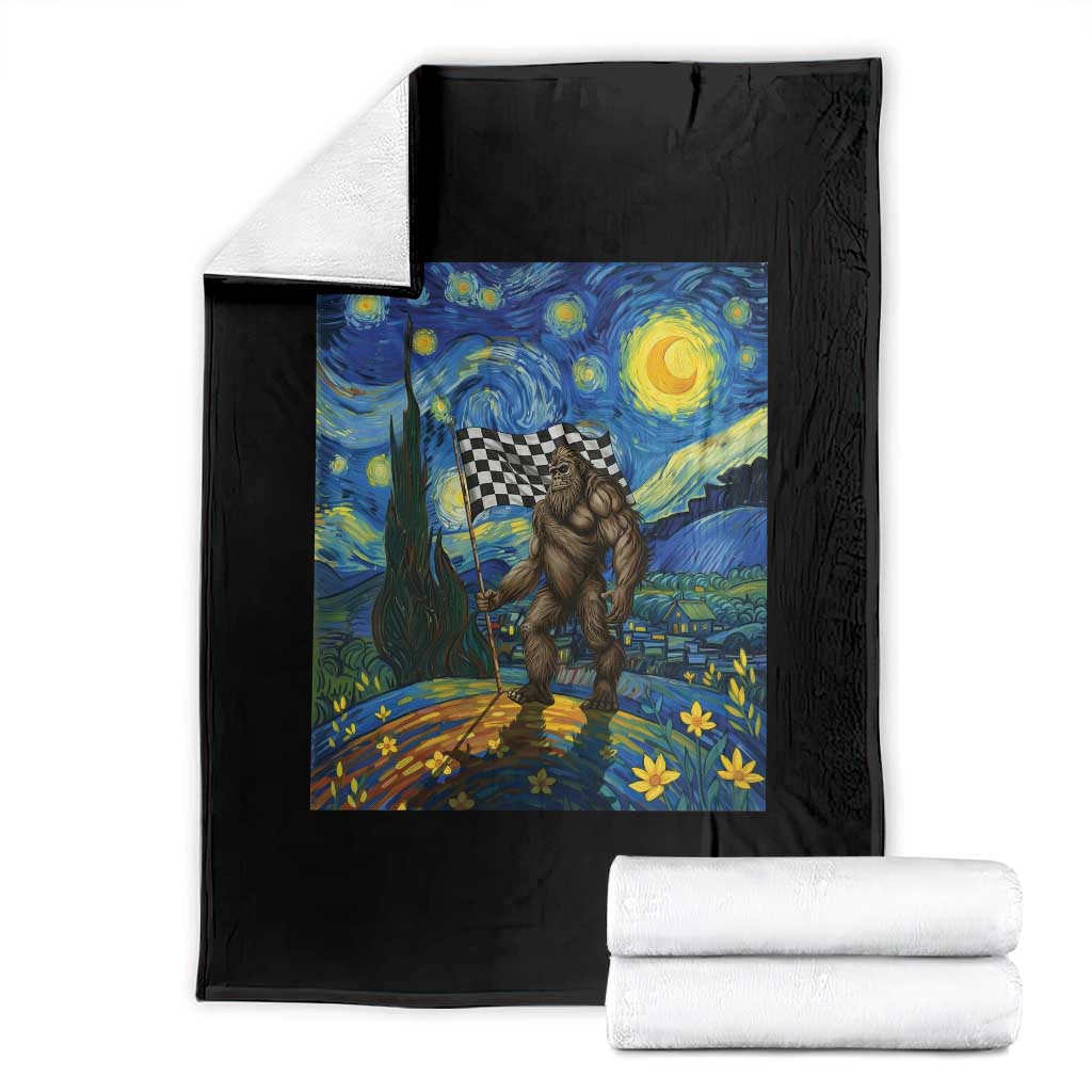 Bigfoot Racing Throw Blanket Sasquatch Checkered Flag Starry Night Van Gogh TS14 Black Print Your Wear