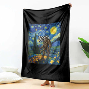 Bigfoot Racing Throw Blanket Sasquatch Checkered Flag Starry Night Van Gogh TS14 Print Your Wear