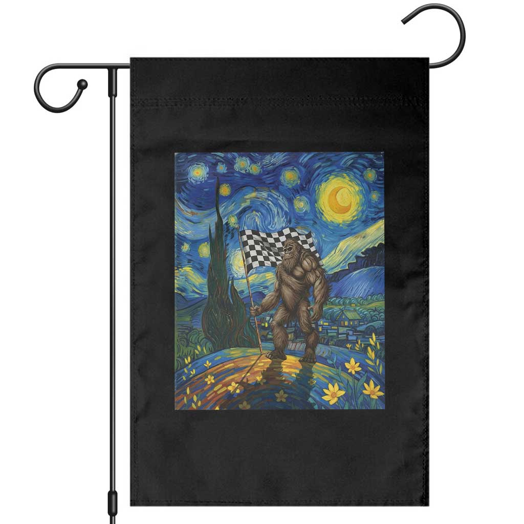 Bigfoot Racing Garden Flag Sasquatch Checkered Flag Starry Night Van Gogh TS14 Black Print Your Wear