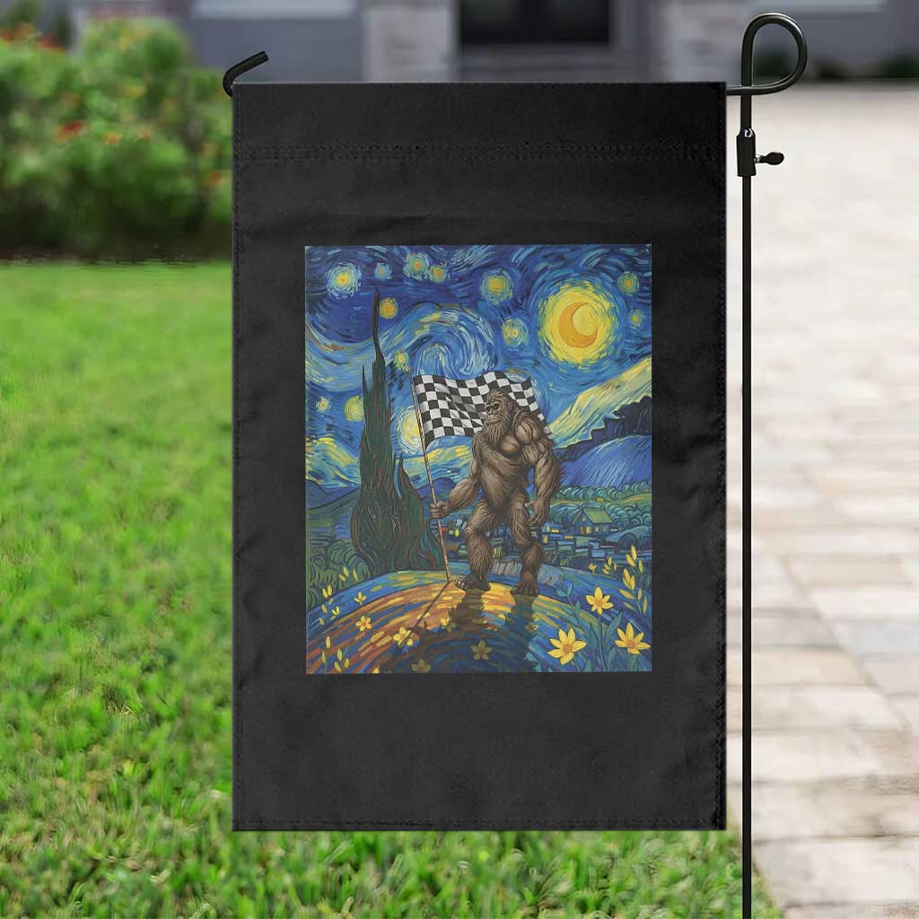 Bigfoot Racing Garden Flag Sasquatch Checkered Flag Starry Night Van Gogh TS14 Print Your Wear