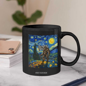 Bigfoot Racing Coffee Mug Sasquatch Checkered Flag Starry Night Van Gogh TS14 Print Your Wear