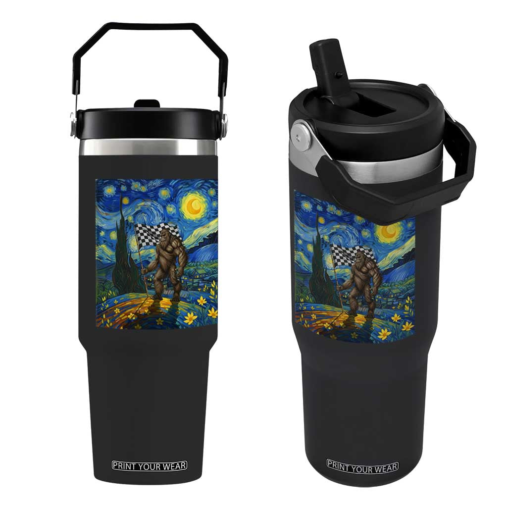 Bigfoot Racing Flip Straw Tumbler Sasquatch Checkered Flag Starry Night Van Gogh TS14 One Size: 30 oz Black Print Your Wear