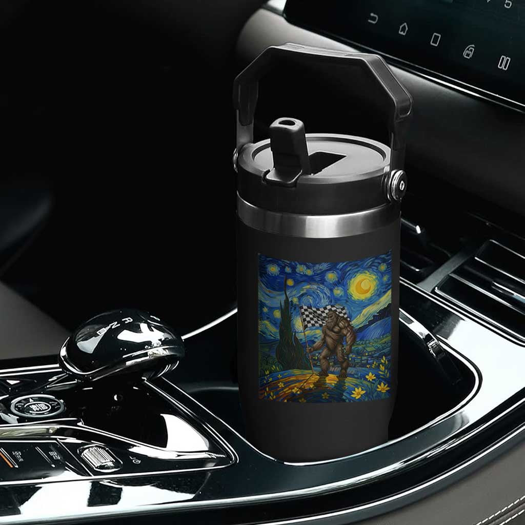 Bigfoot Racing Flip Straw Tumbler Sasquatch Checkered Flag Starry Night Van Gogh TS14 Print Your Wear