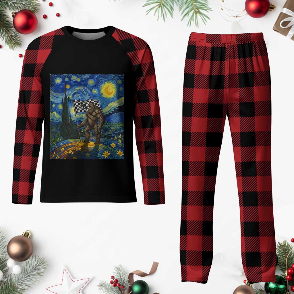 Bigfoot Racing Plaid Pajama Set Sasquatch Checkered Flag Starry Night Van Gogh TS14 Buffalo Plaid Print Your Wear