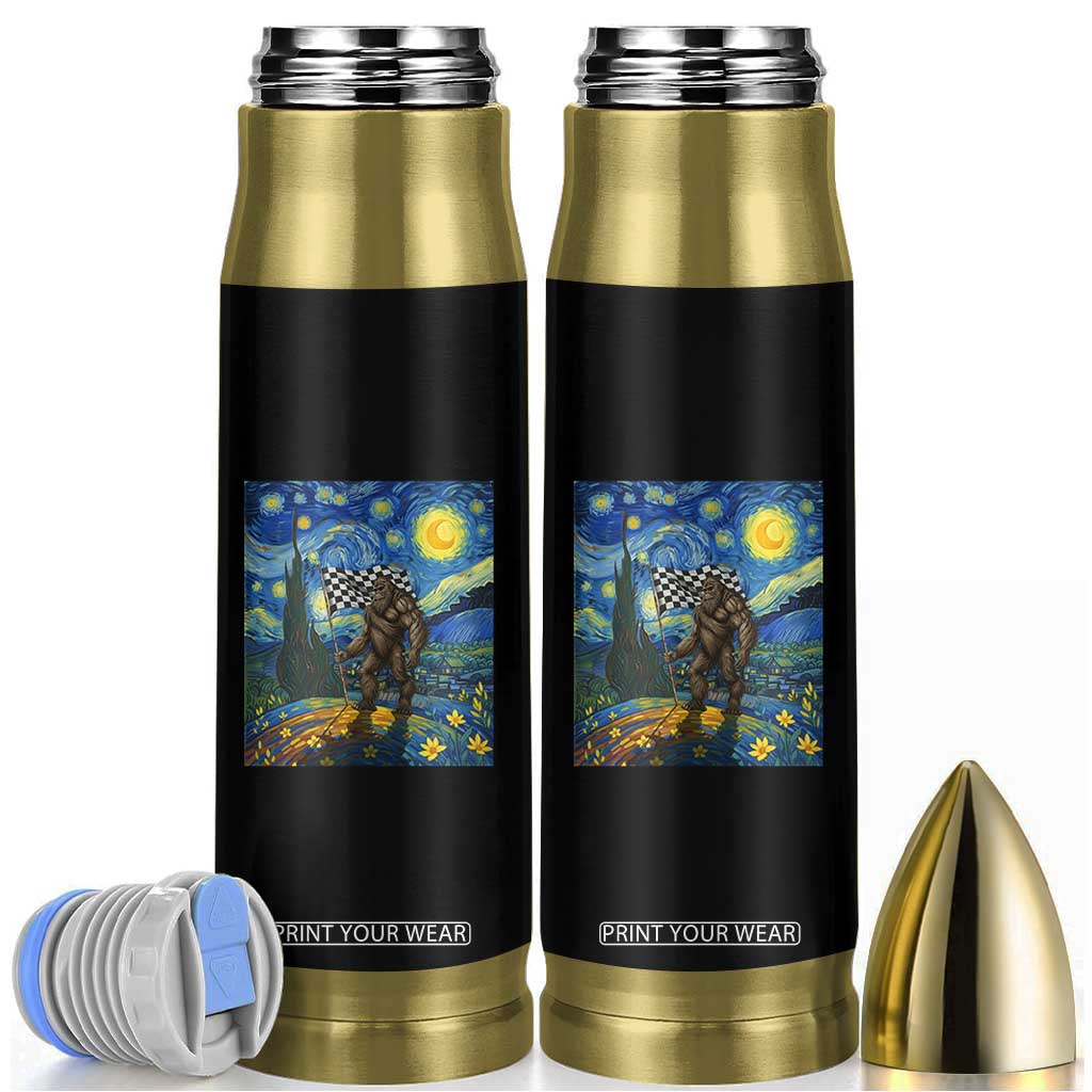 Bigfoot Racing Bullet Tumbler Sasquatch Checkered Flag Starry Night Van Gogh TS14 Black Print Your Wear