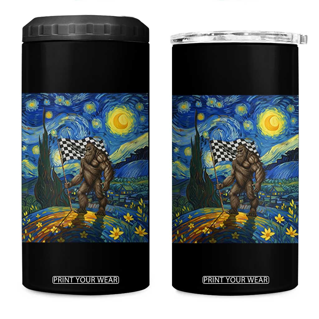 Bigfoot Racing 4 in 1 Can Cooler Tumbler Sasquatch Checkered Flag Starry Night Van Gogh TS14 One Size: 16 oz Black Print Your Wear
